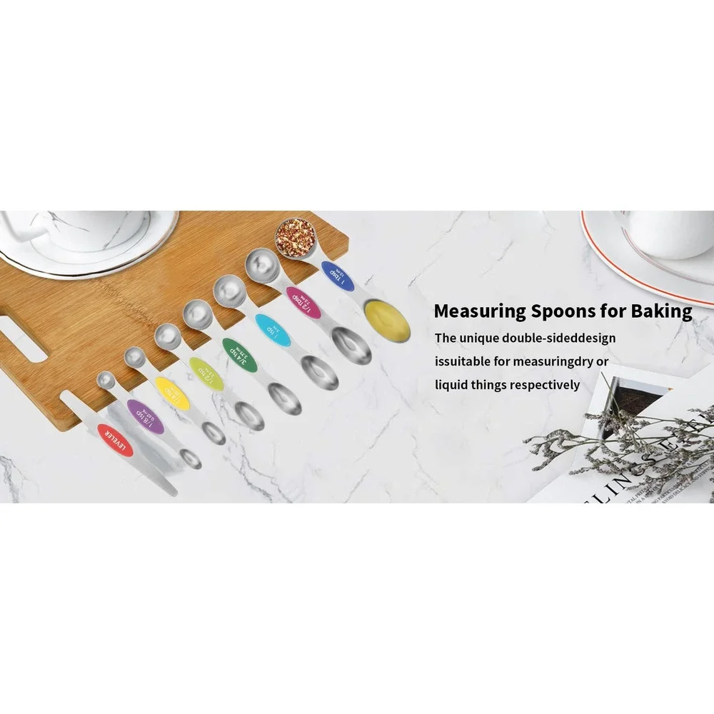 Magnetic Measuring Spoons with Leveler Stainl Steel  Sided Teaspoon